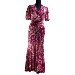 Sachin + Babi Burgundy and Cream Floral Maxi Dress